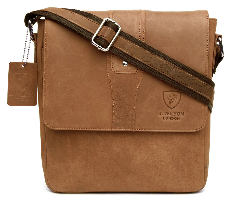Leather Shoulder Bag MB243-Messenger Bags-J WILSON London-Tan-J Wilson London